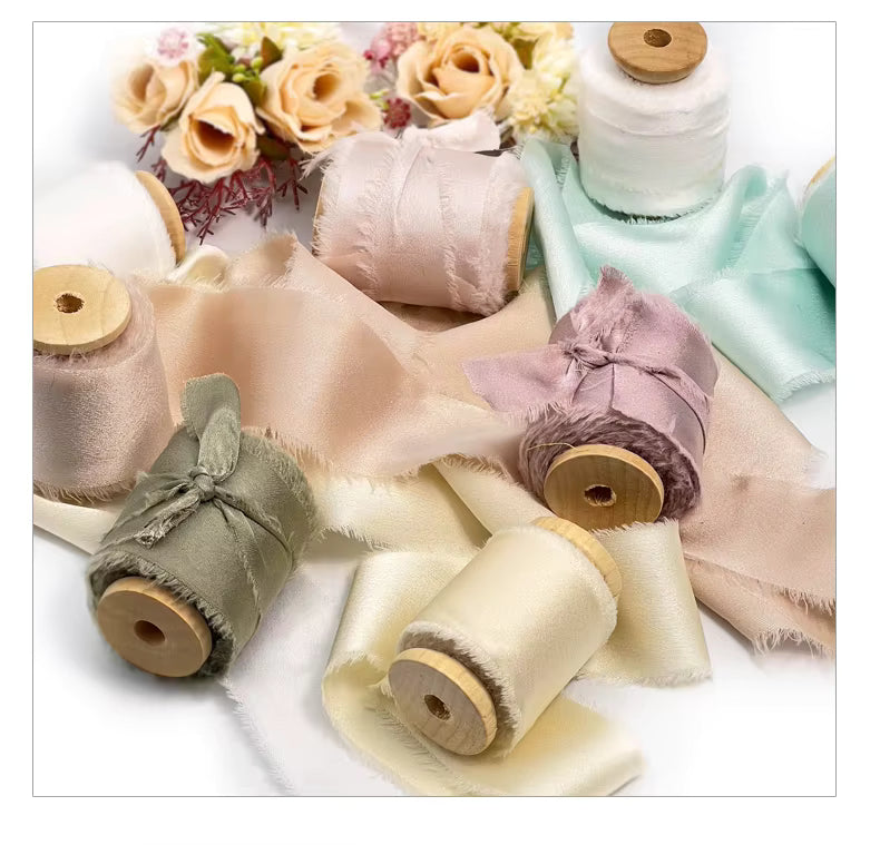 1.5" satin hand-shredded chiffon ribbon